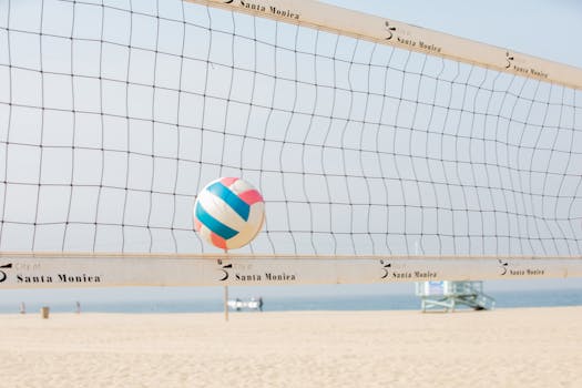 Ball Hitting a Beach Volleyball Net